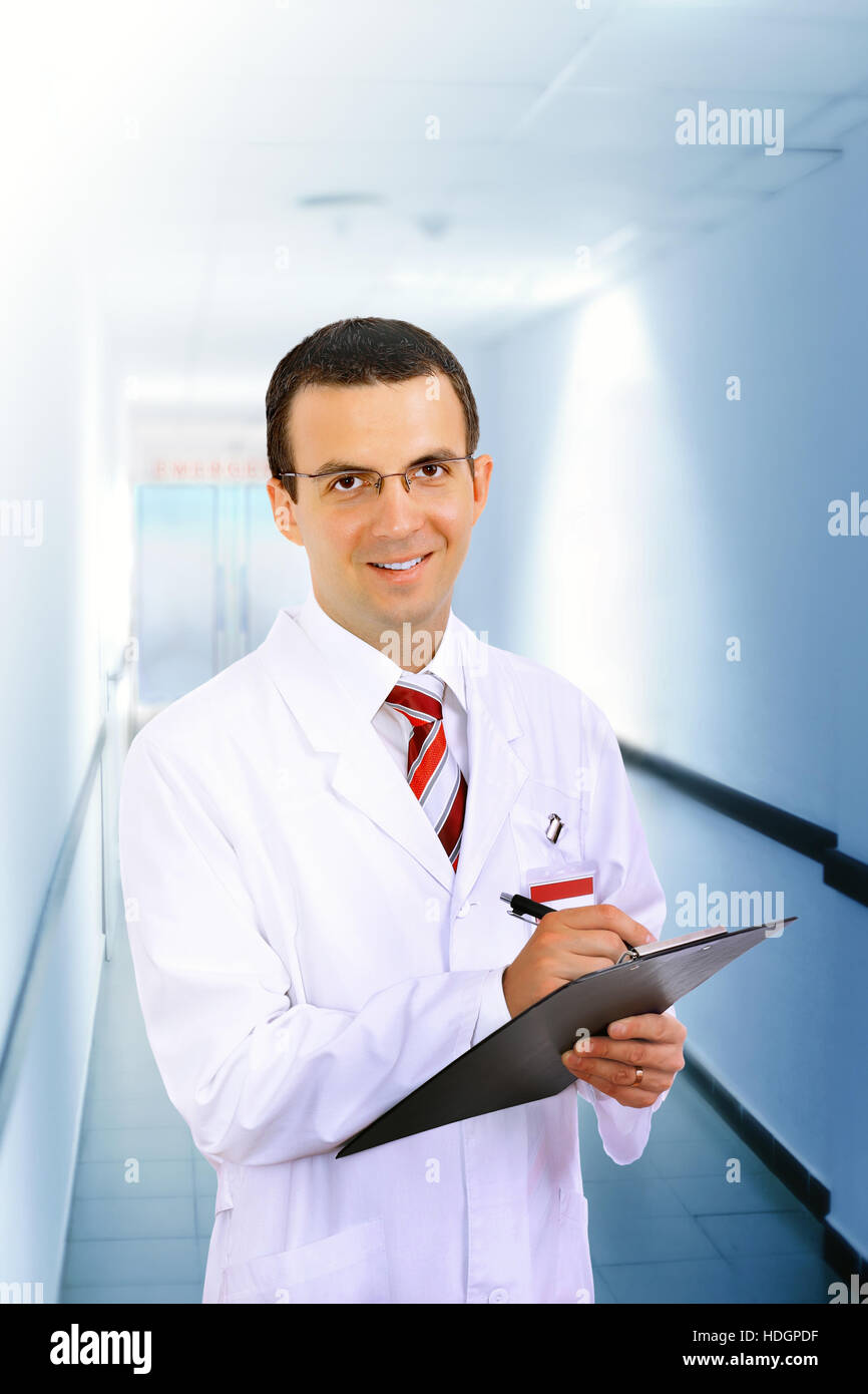 Friendly medical doctor stand in Hospital corridor Stock Photo Alamy
