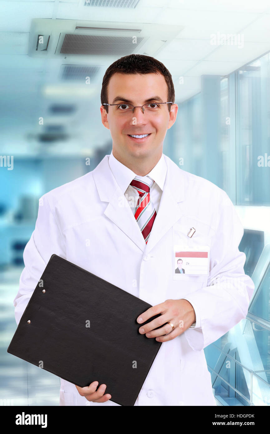 Friendly medical doctor stand in Hospital corridor Stock Photo Alamy
