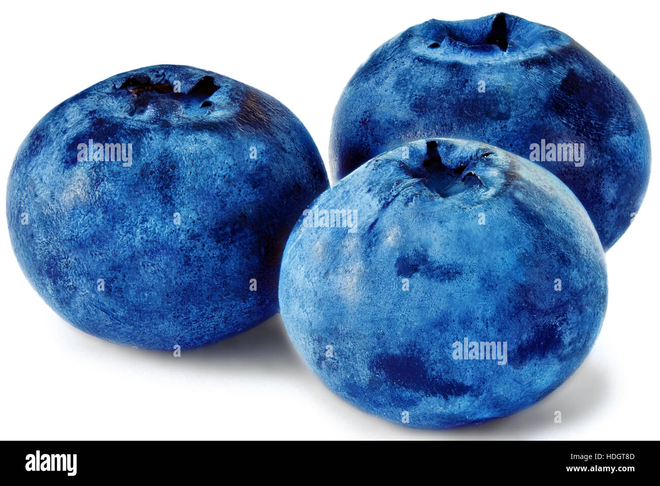 Three fresh blueberry isolated on white background. Stock Photo