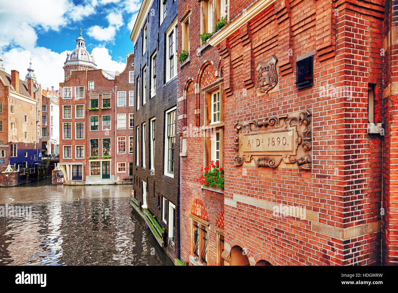 Beautiful views of the streets, ancient buildings, people, embankments of Amsterdam - also call 'Venice in the North'. Netherland Stock Photo