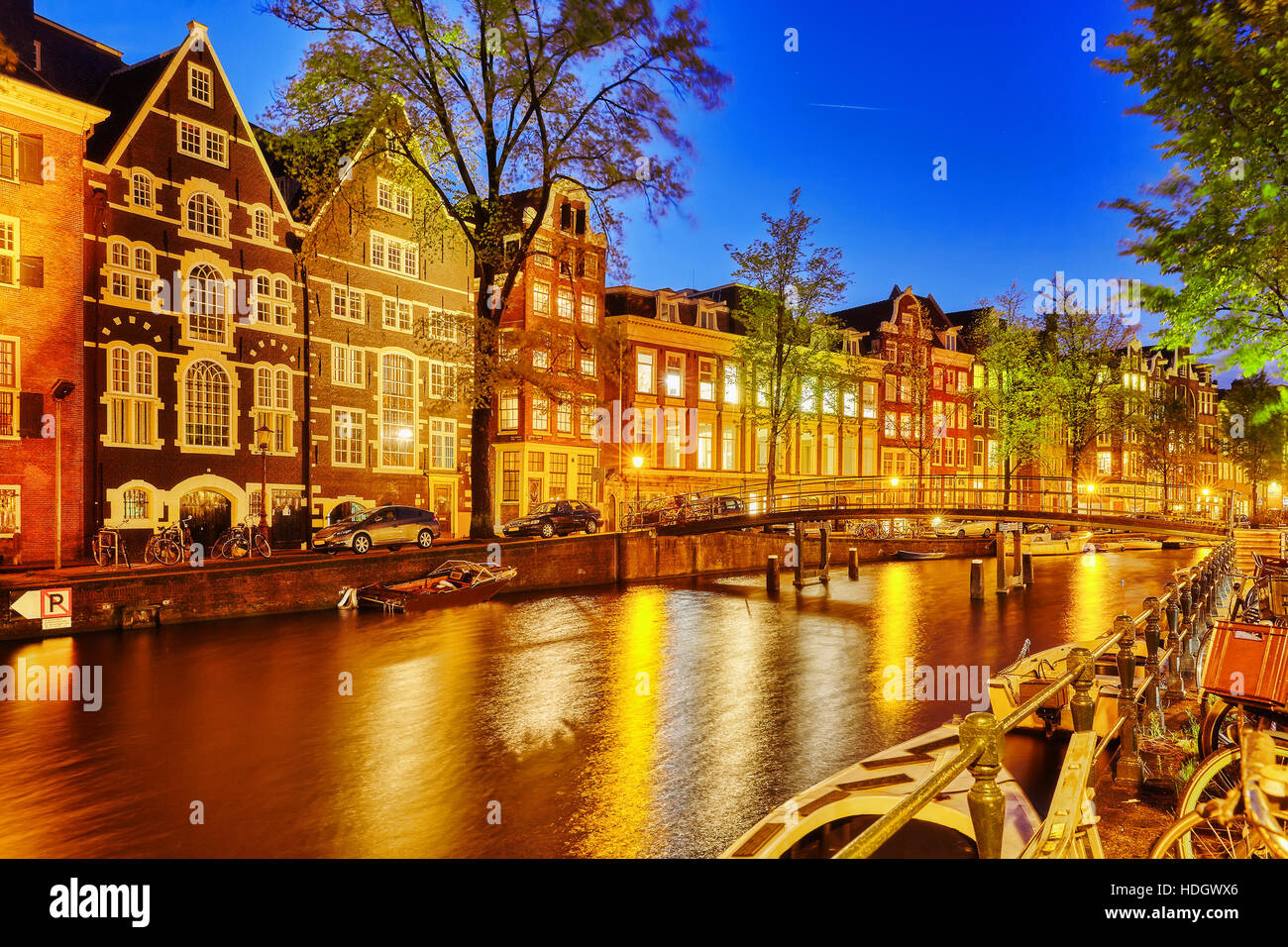Beautiful Amsterdam city at the evening time. Netherlands Stock Photo