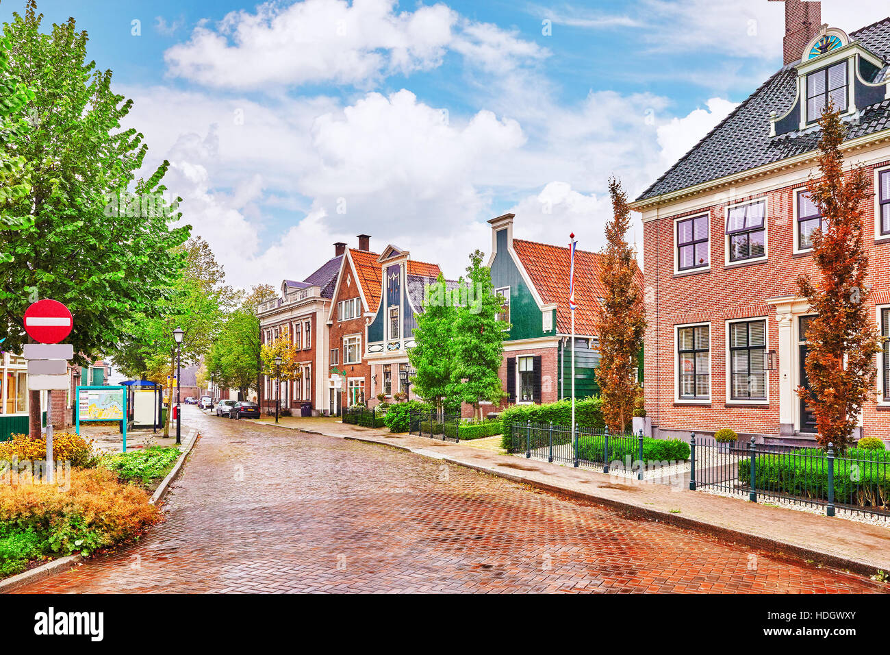 Typical, authentic village with cozy houses of the  countryside in the Netherlands. Stock Photo