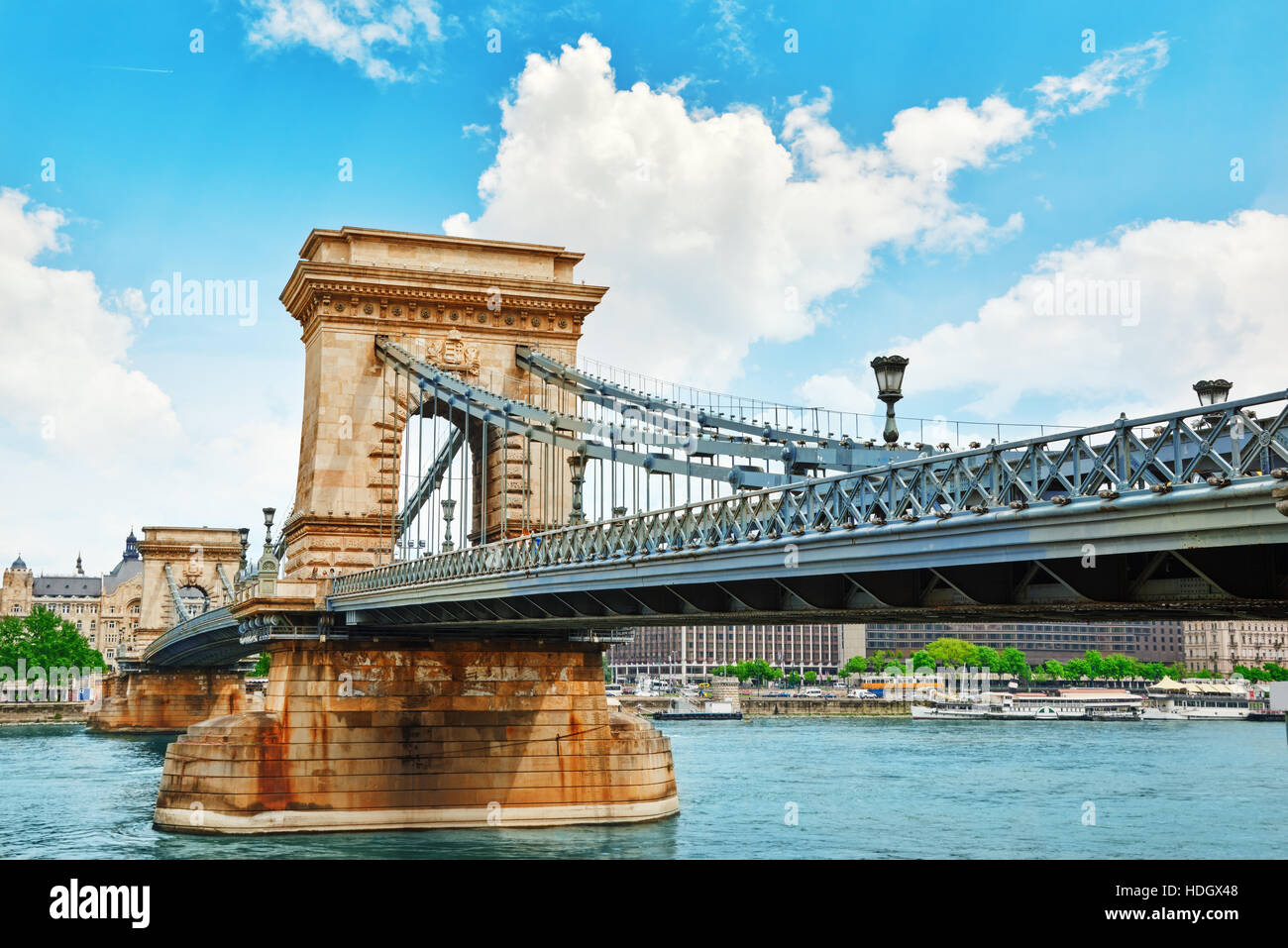 Szechenyi Chain Bridge-one of the most beautiful bridges of Budapest, Hungary Stock Photo