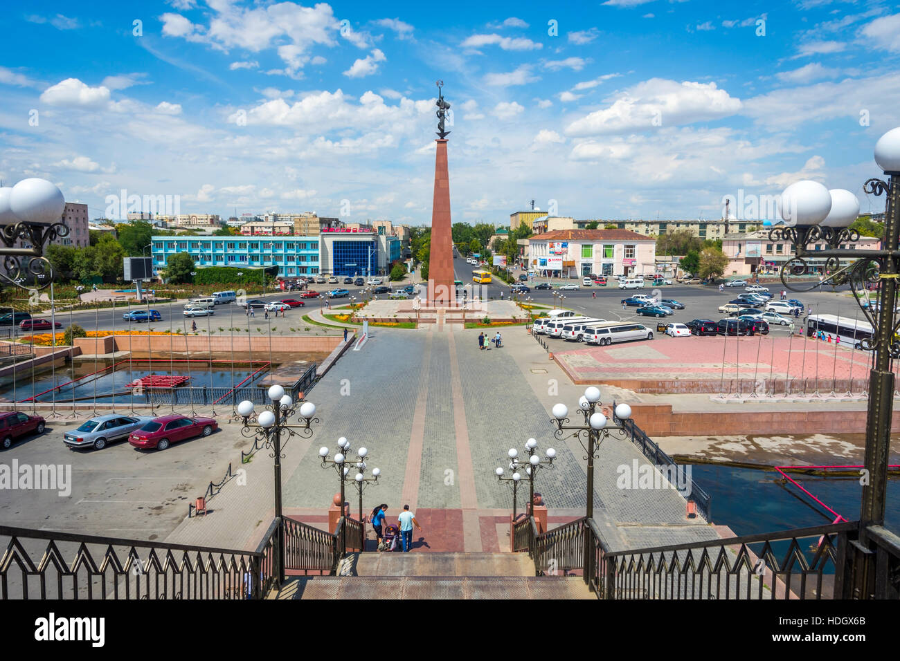 SHYMKENT, KAZAKHSTAN - JULY 19: View over Shymkent and independence park monument. July 2016 Stock Photo