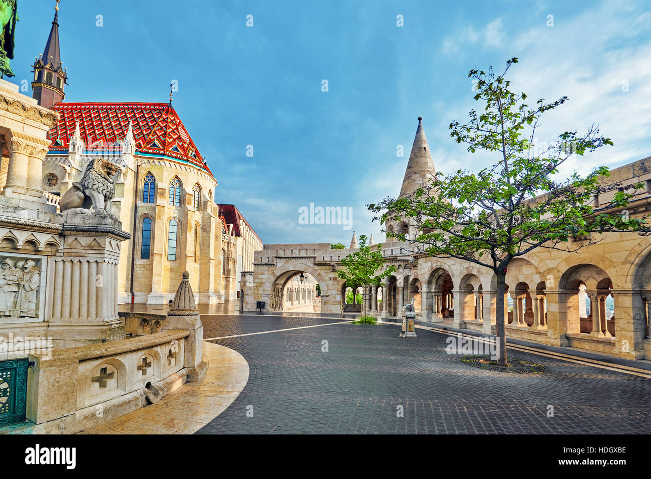 View on the Old Fishermen Bastion in Budapest at morning time. Hungary. Stock Photo