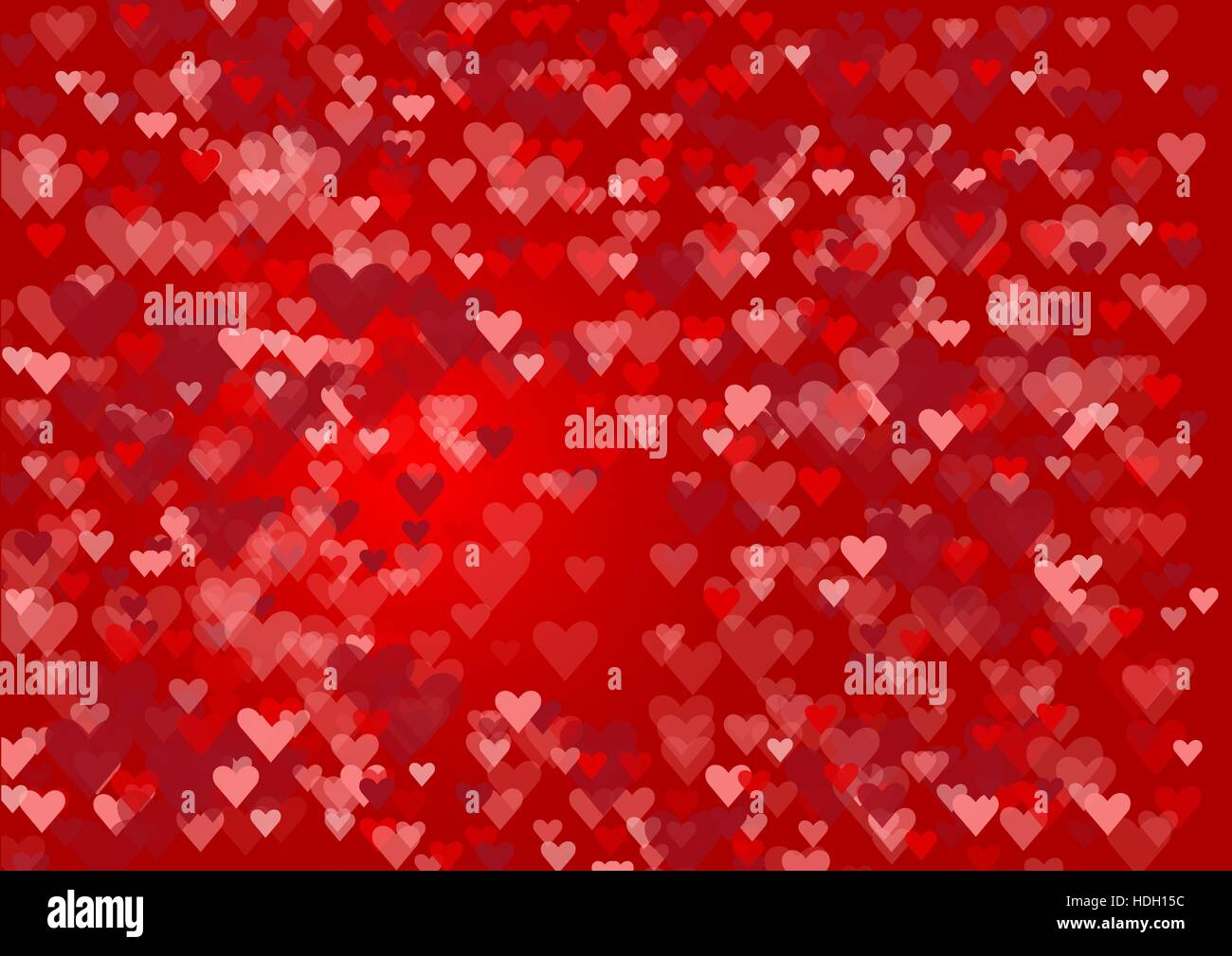 Many small red and pink hearts. All is on a red background with light ...