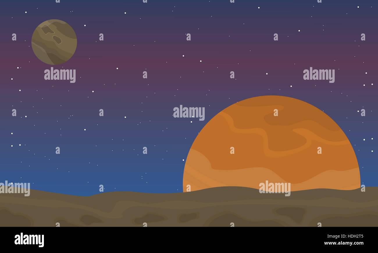 Landscape of outer space with planet vector illustration Stock Vector ...