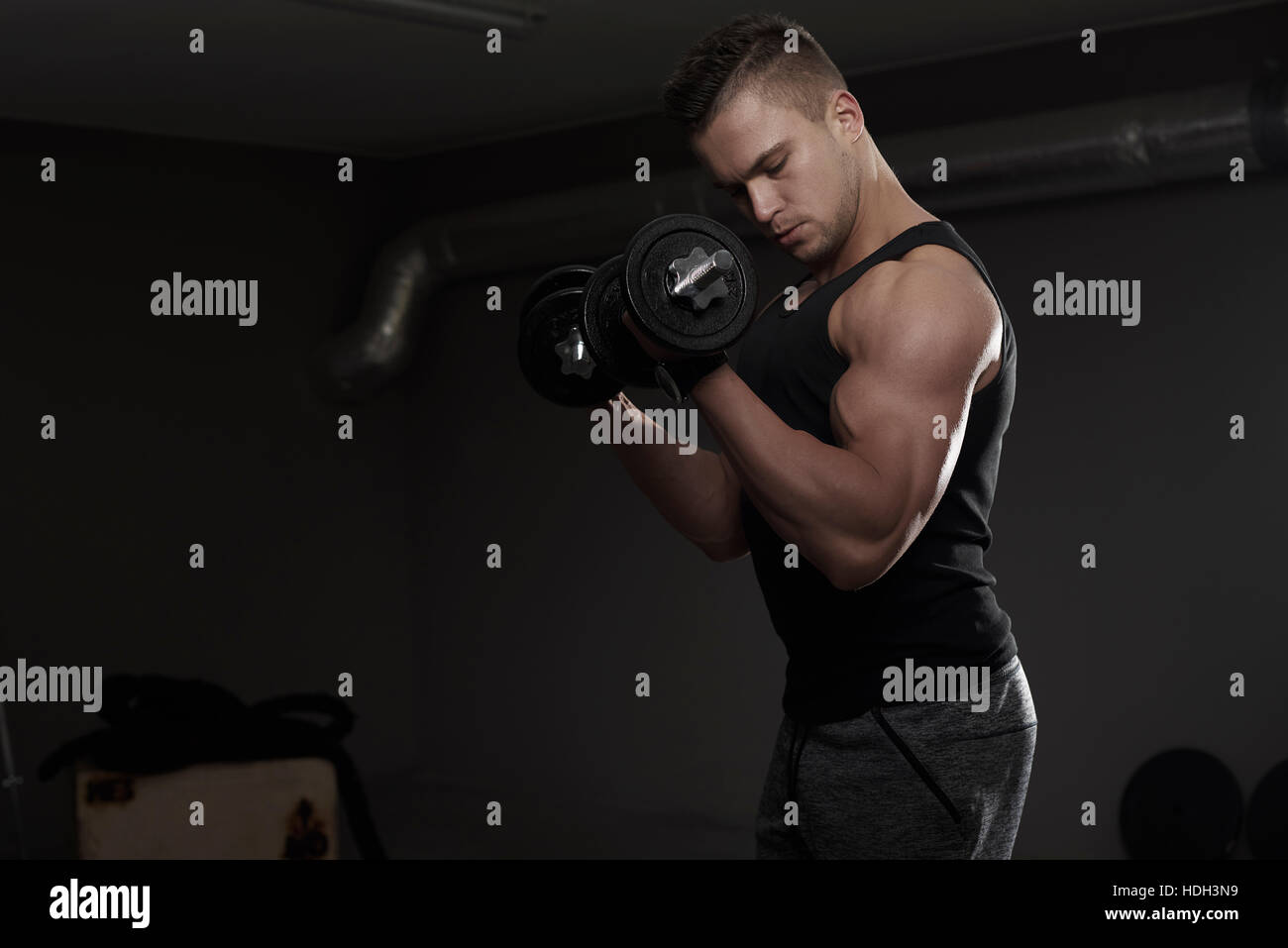 Lifting weights to build some muscles Stock Photo Alamy