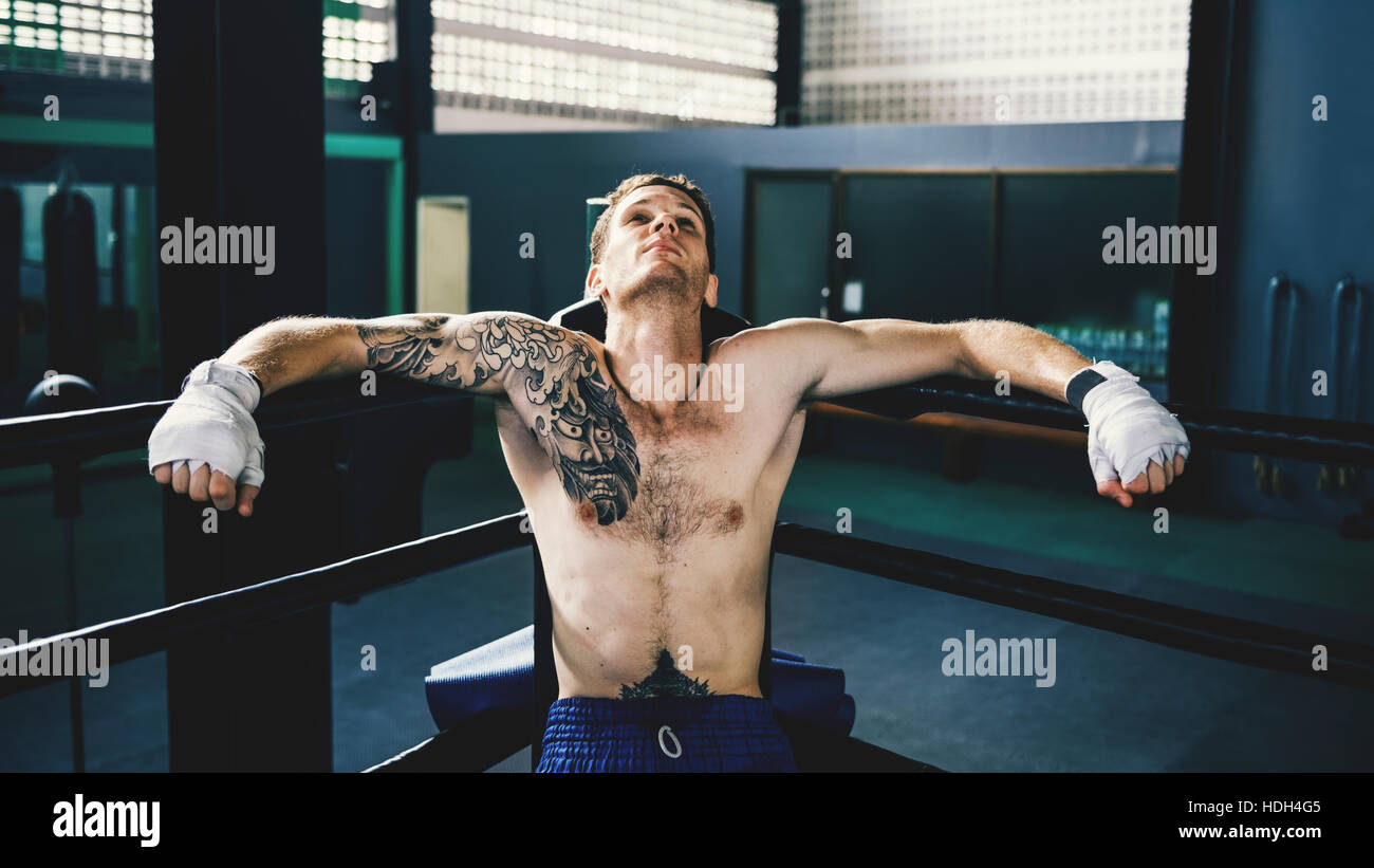 Boxer Rest Sitting Corner Rounds Break Concept Stock Photo Alamy