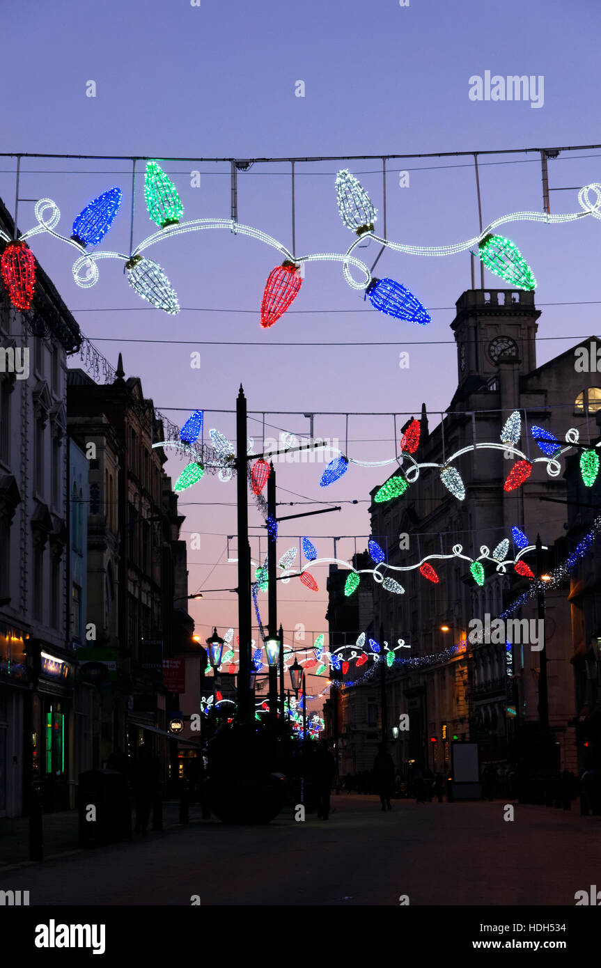 Christmas lights, St Mary Street, Cardiff, Wales Stock Photo Alamy