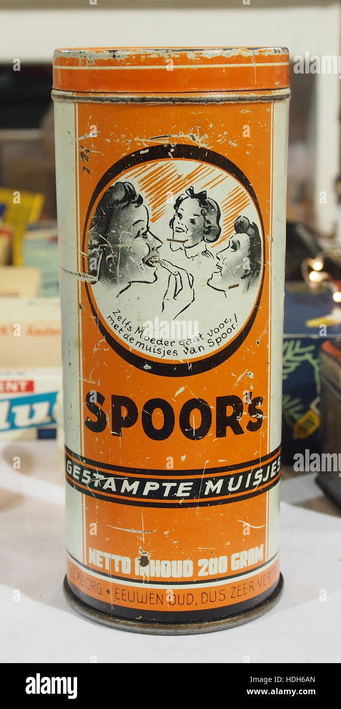 A Vintage Dutch Tin Can Featuring The Design Of Sppors Gestampte a-vintage-dutch-tin-can-featuring-the-design-of-sppors-gestampte