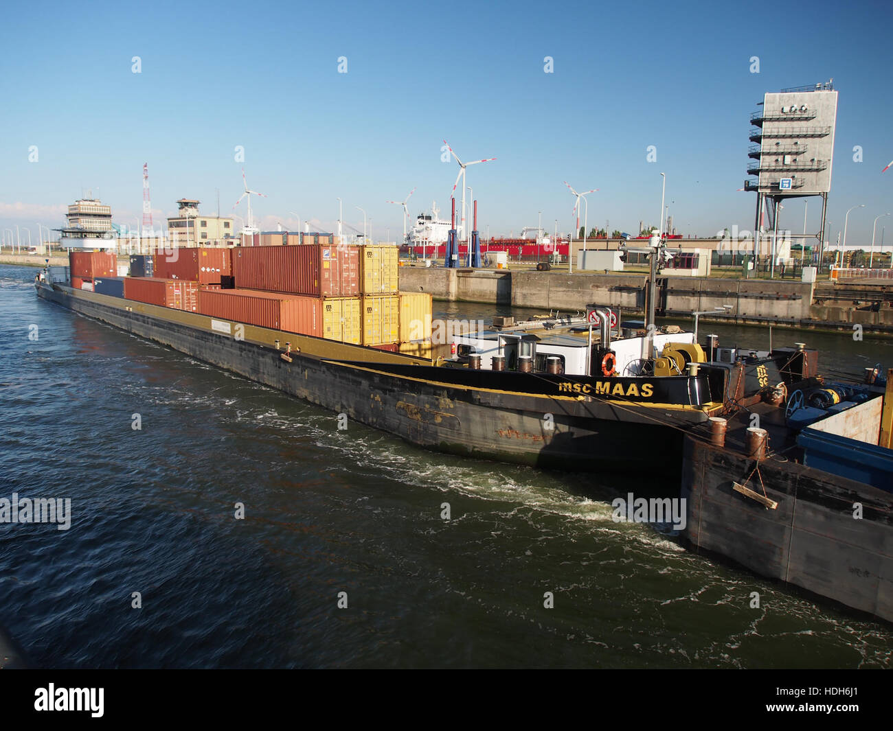 MSC Maas (ship, 1997) & Laurentia (ship, 2010) ENI 02333545 Zandvlietsluis Port of Antwerp pic5 Stock Photo