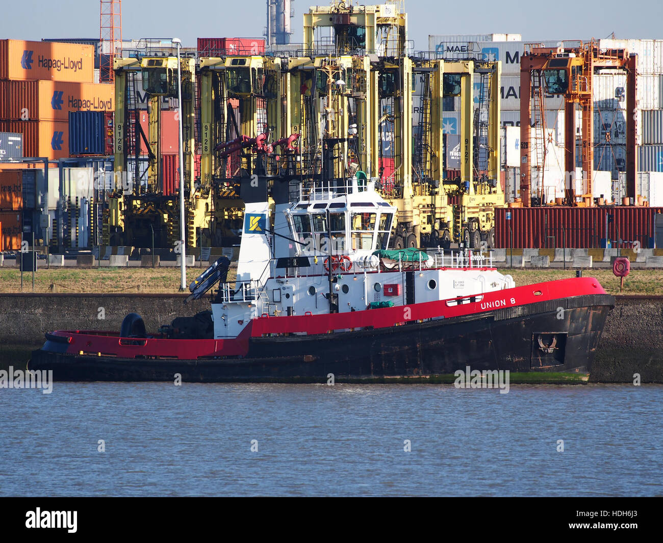 Union 8 (tugboat, 1996) in new colors at Port of Antwerp Stock Photo