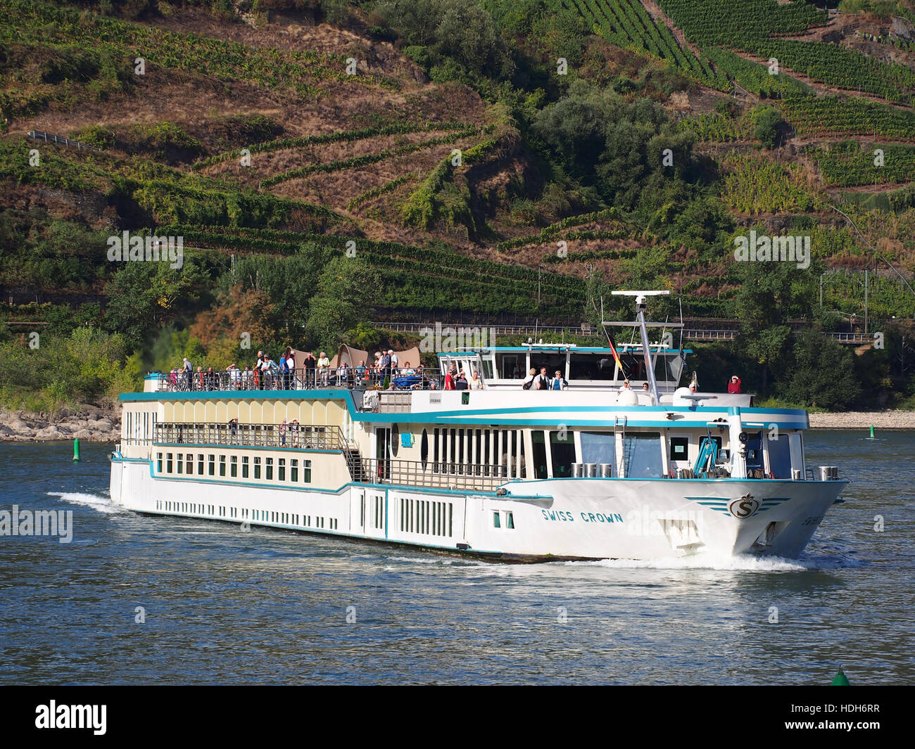 Swiss Crown (ship, 2000) on the Rhine at Oberwesel pic4 Stock Photo
