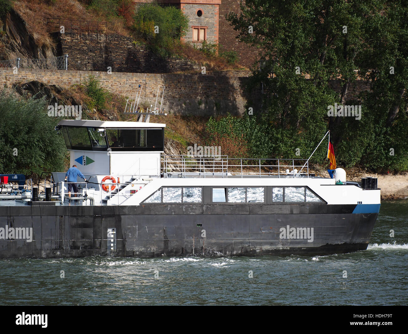 The 2012 ship 'Hanna-Luisa' is shown on the Rhine River at Oberwesel, Germany. The image captures the ship as it navigates through the river's scenic landscapes, with a clear focus on the vessel's design. Stock Photo