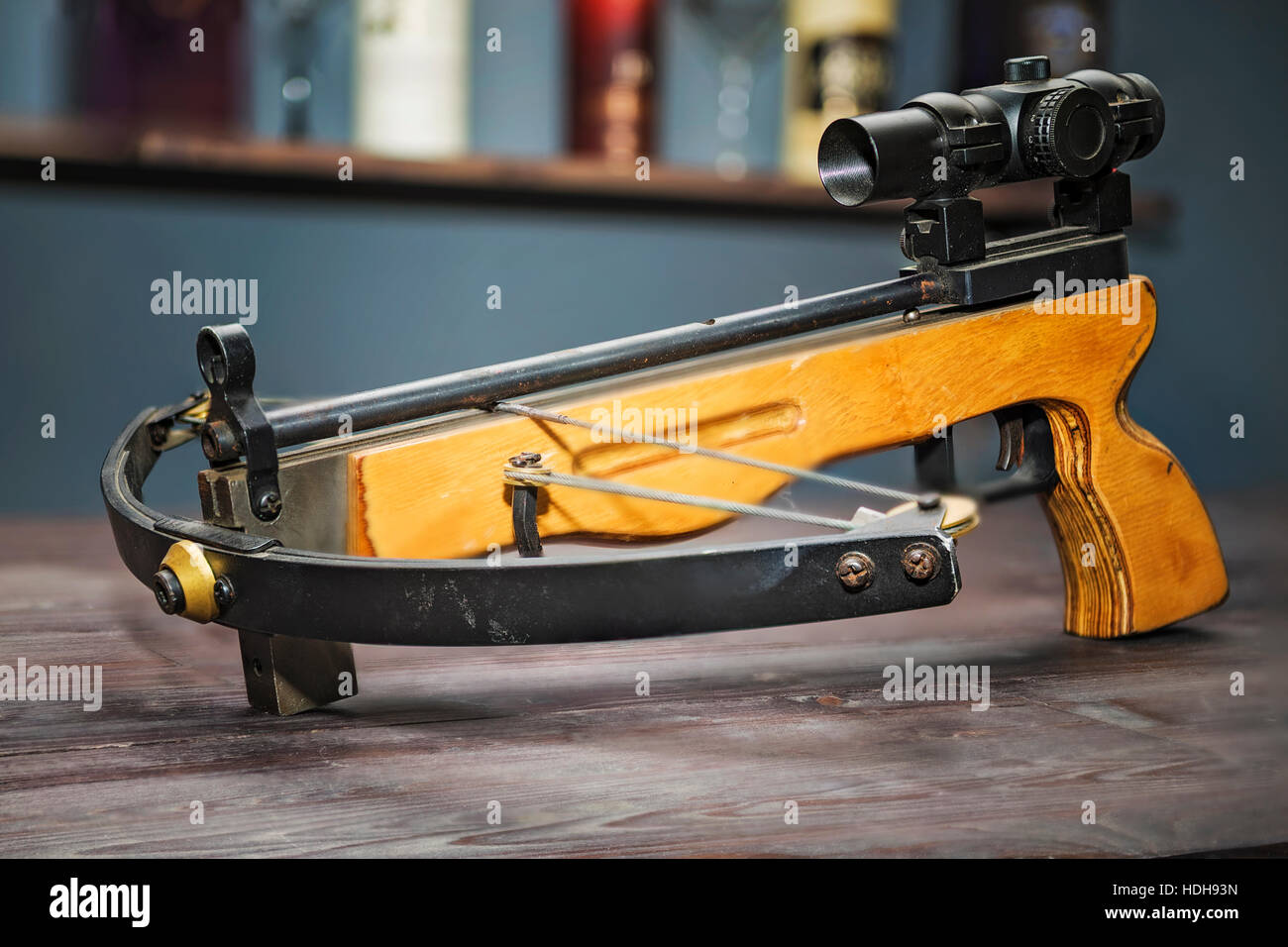 Crossbow, weapons producing boom. Stock Photo