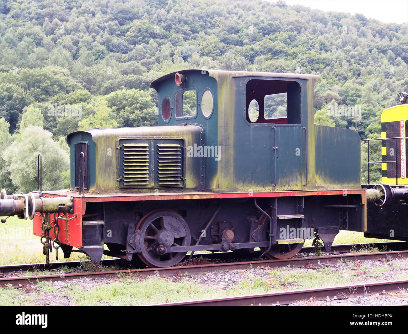 An image of a small shunter locomotive at CFV3V, likely used for switching operations, highlighting its compact design and function in rail transport. Stock Photo