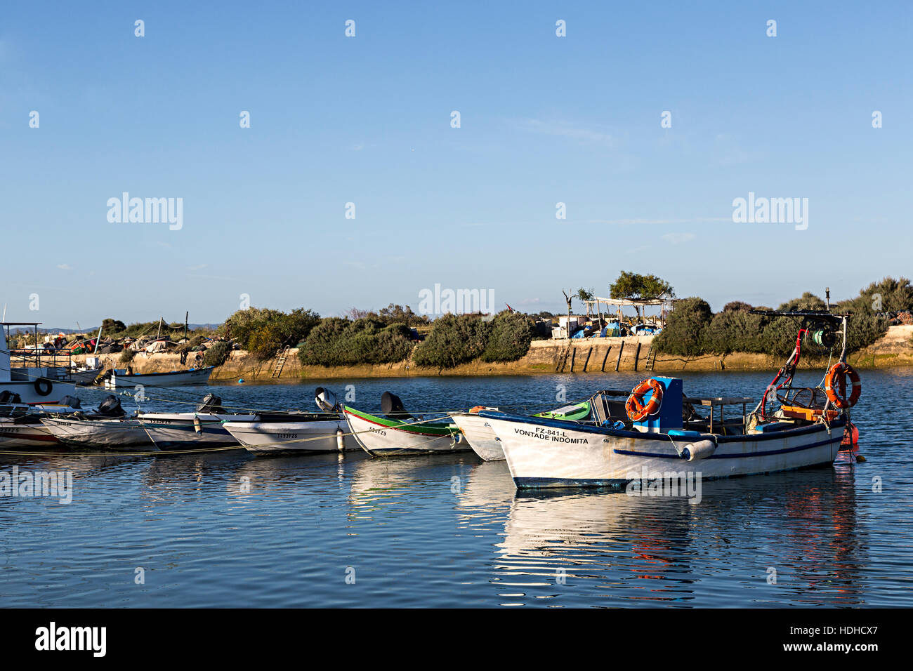 Boats moored at Fuseta, Algarve, Portugal Stock Photo