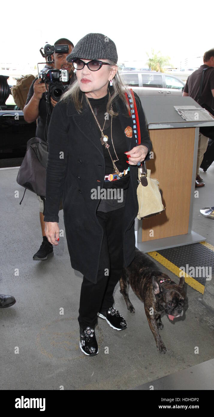 Carrie Fisher departs from the airport  Featuring: fisher Where: Los Angeles, California, United States When: 07 Oct 2016 Stock Photo