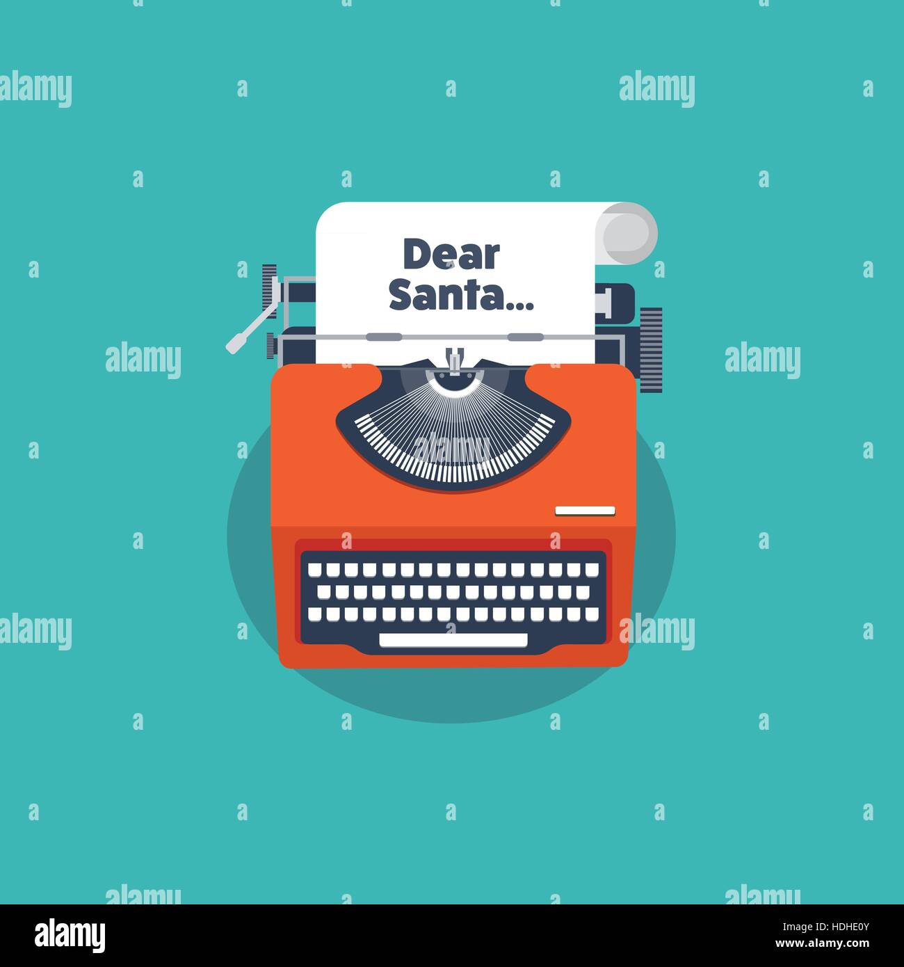 Typewriter in a flat style. Christmas wish list. Letter to Santa. New year. 2017. December holidays. Stock Vector