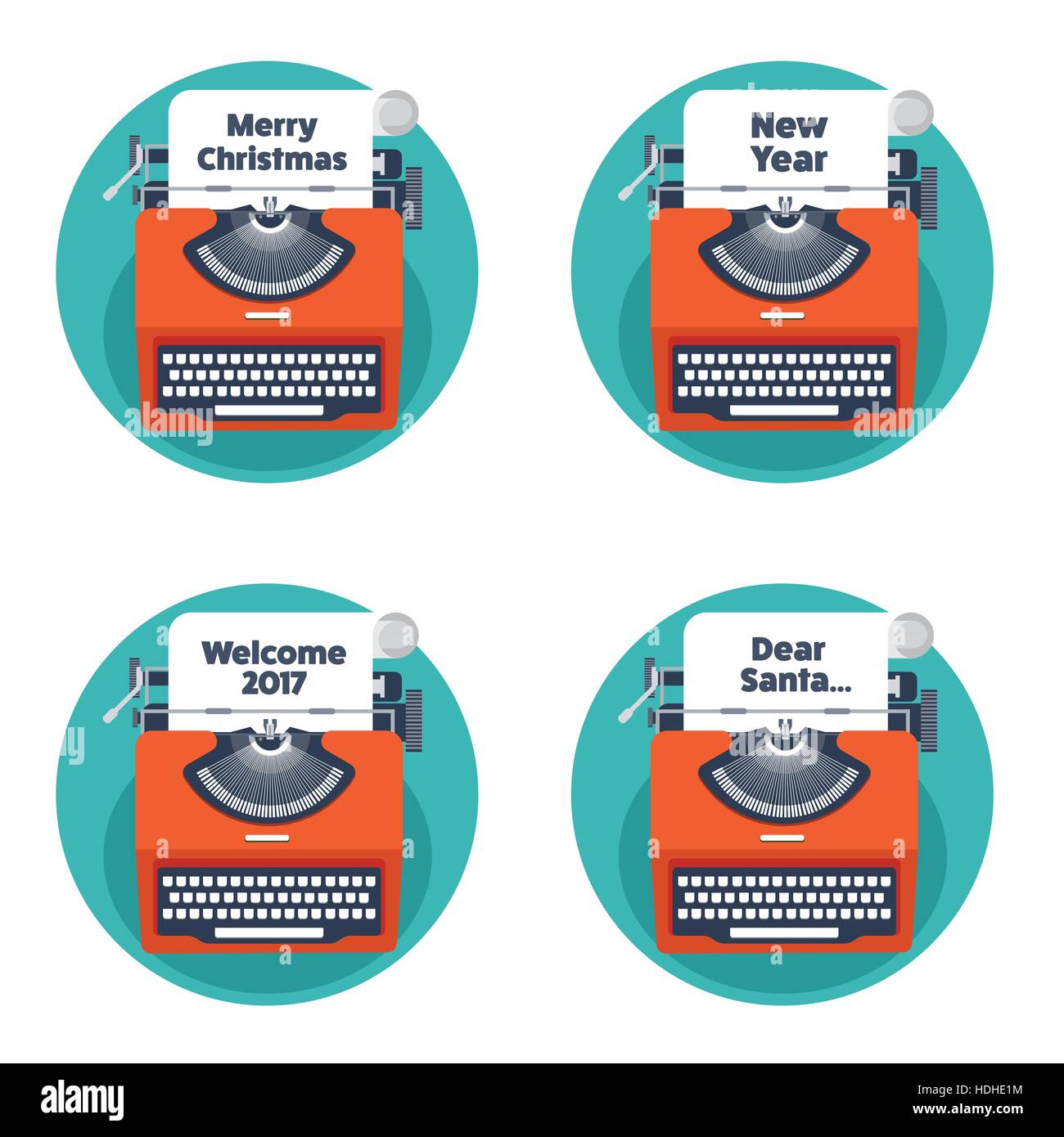 Typewriter in a flat style. Christmas wish list. Letter to Santa. New year. 2017. December holidays. Stock Vector