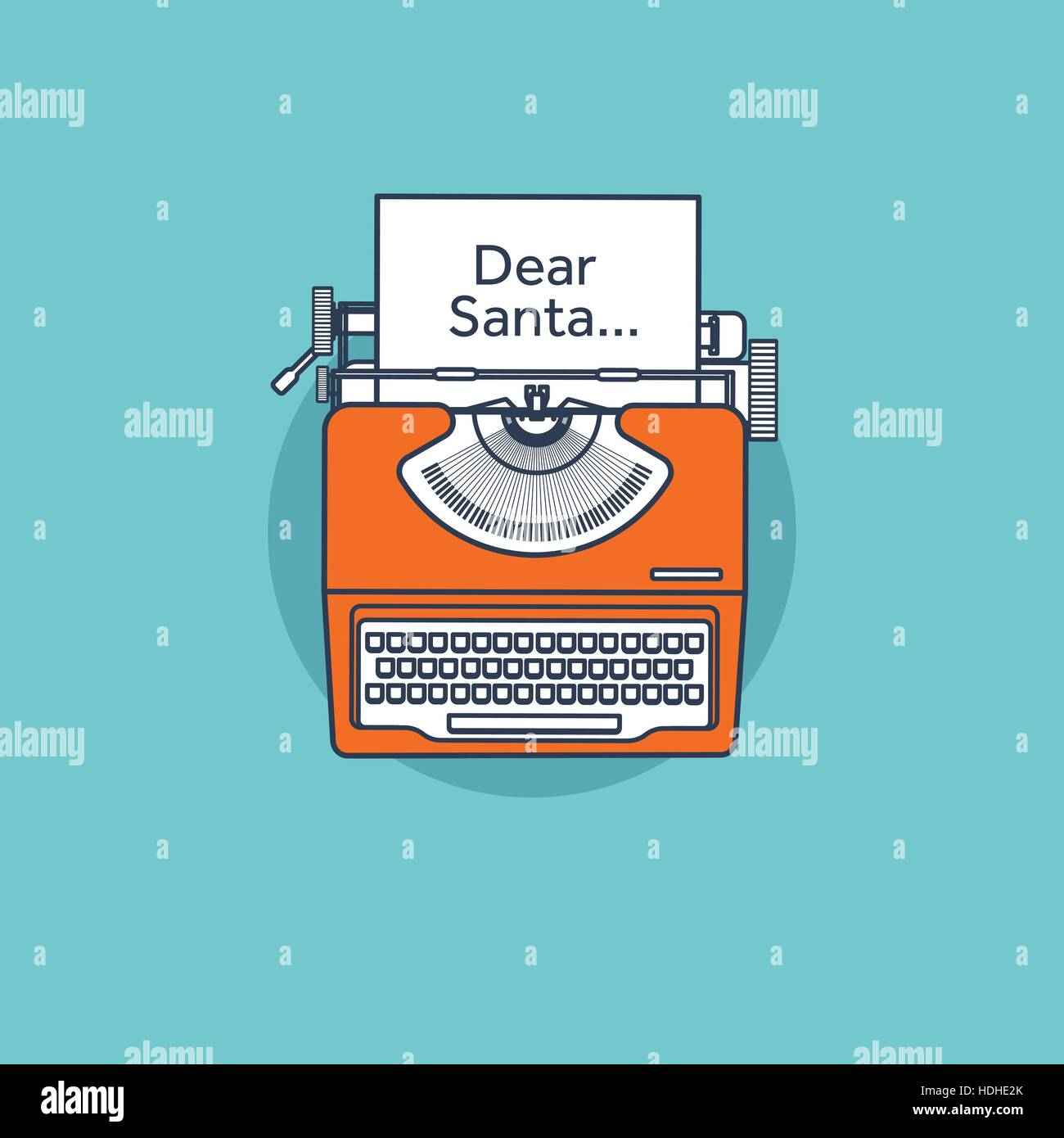 Typewriter in a flat style. Christmas wish list. Letter to Santa. New year. 2017. December holidays. Stock Vector