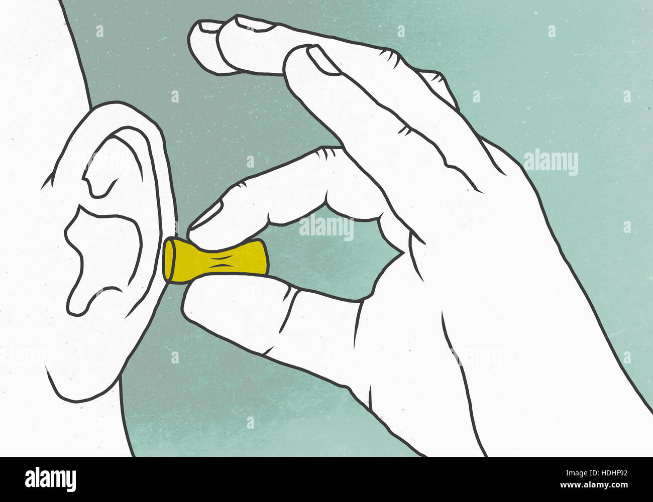 Illustration of man putting yellow ear plug Stock Photo Alamy