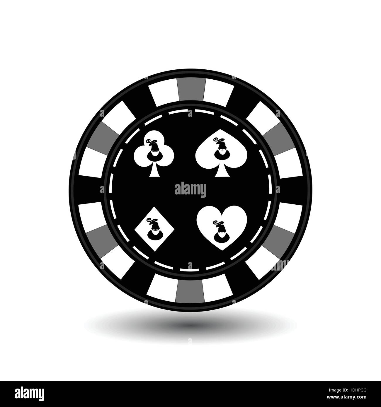 Christmas casino chips. Gray. Santa Claus on a spade, club, diamond, heart suit in the middle. Illustration vector. Use for the site, printing, paper, cloth, decoration, design, etc. EPS 10 Stock Vector