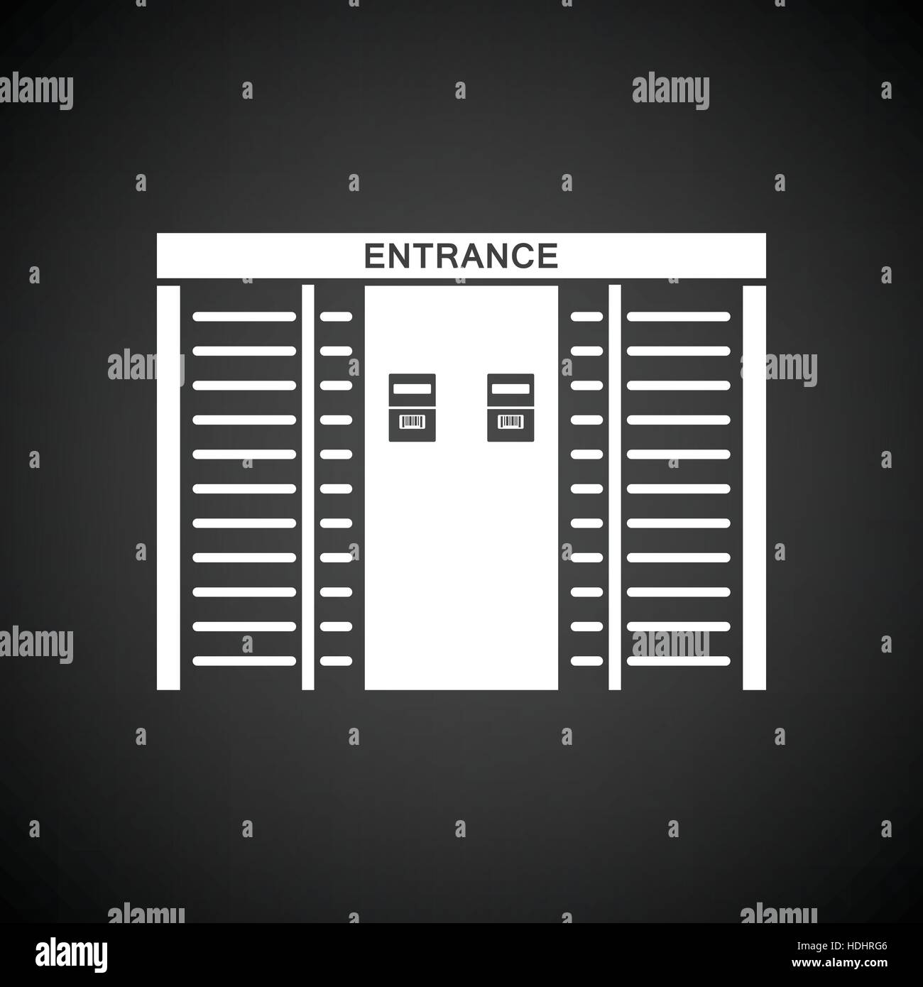 Stadium entrance turnstile icon. Black background with white. Vector illustration. Stock Vector