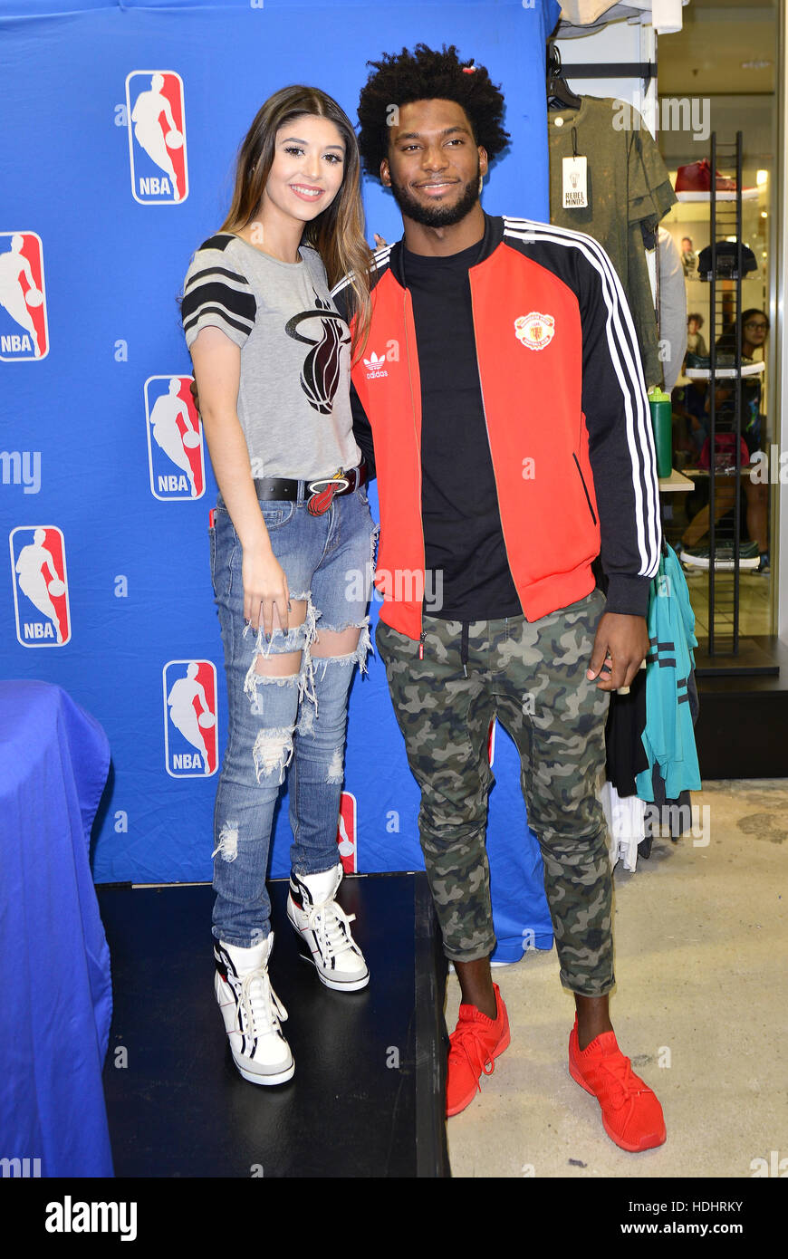 Justise Winslow and Liz Elias attend a meet greet and autograph signing at rue21 in Miami International Mall Featuring: Liz Elias, Justise Winslow Where: Miami, Florida, United States When: Oct