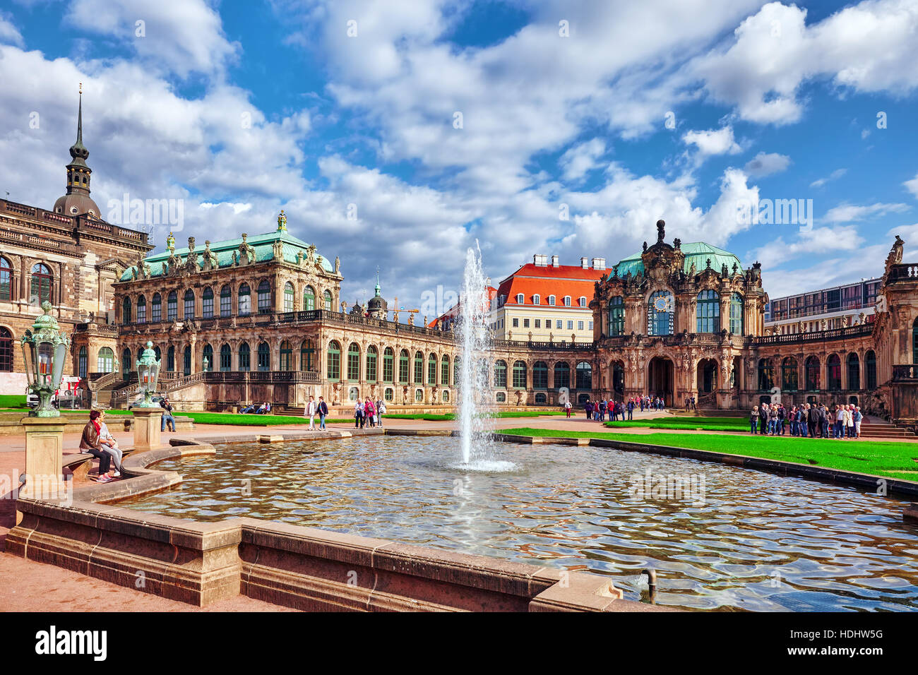 DRESDEN,GERMANY-SEPTEMBER 08,2015:  People in court Zwinger Palace (Der Dresdner Zwinger)  Art Gallery of Dresden, which was almost completely destroy Stock Photo