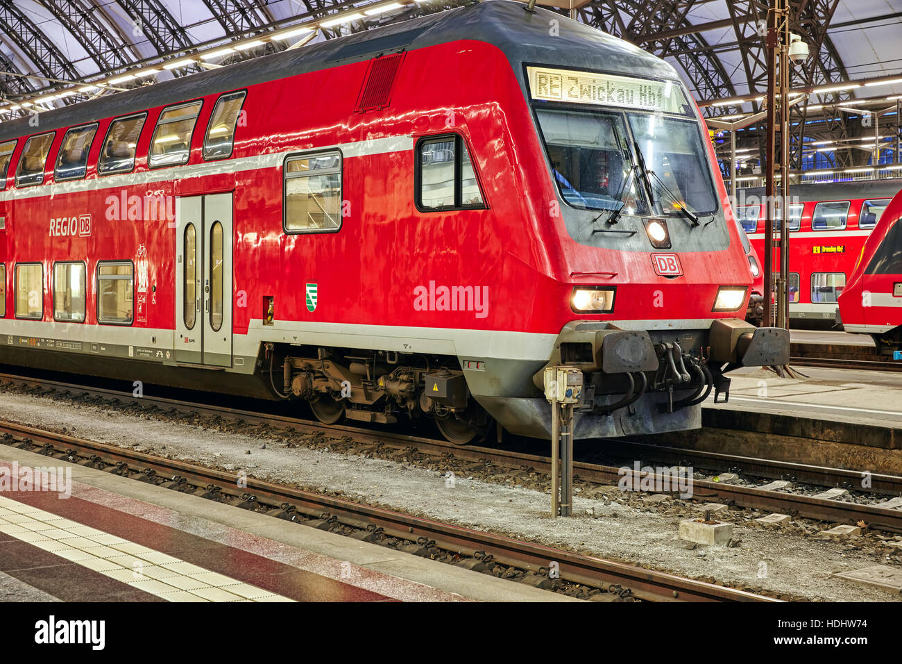 DRESDEN,GERMANY-SEPTEMBER 08,2015: Intercity train at the railways station of Dresden.Rail transport in Germany is at a very high level of progress. S Stock Photo