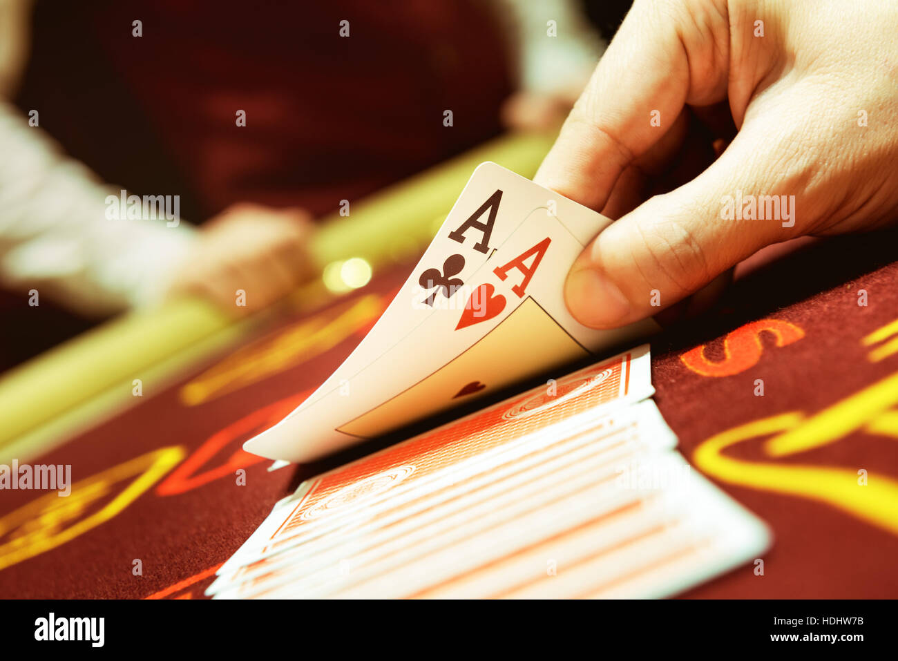 Poker cards ace hand success casino concept Stock Photo