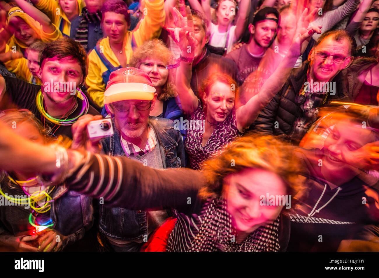 The audience and crowds anjoying the 2016 Big Tribute music festival, on the outskirts of Aberystwyth Wales UK,  held every year on the August Bank Holiday weekend,. Stock Photo