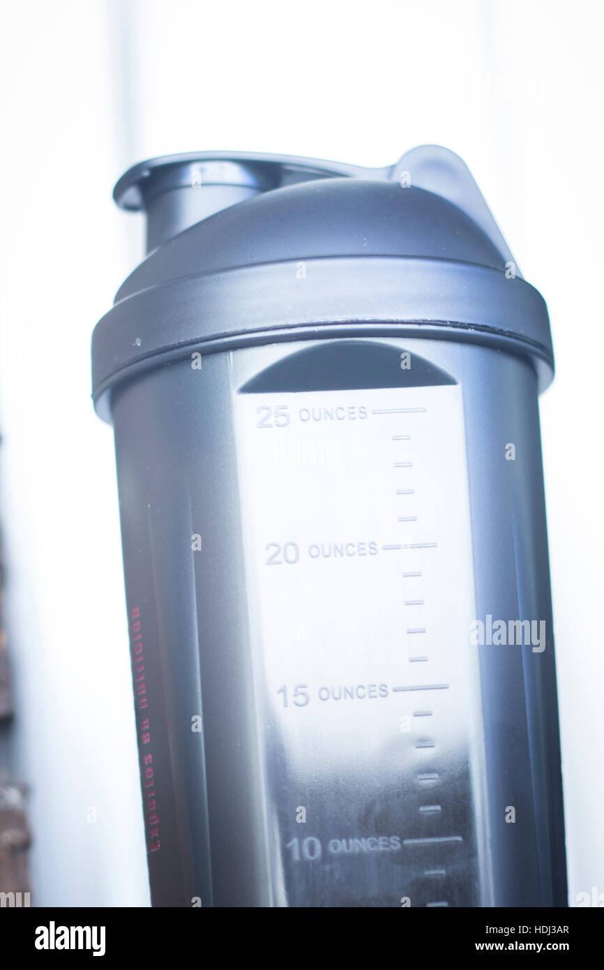 Protein shake shaker used to mix whey powder, glutamine, creatine and bcaa's for post training
