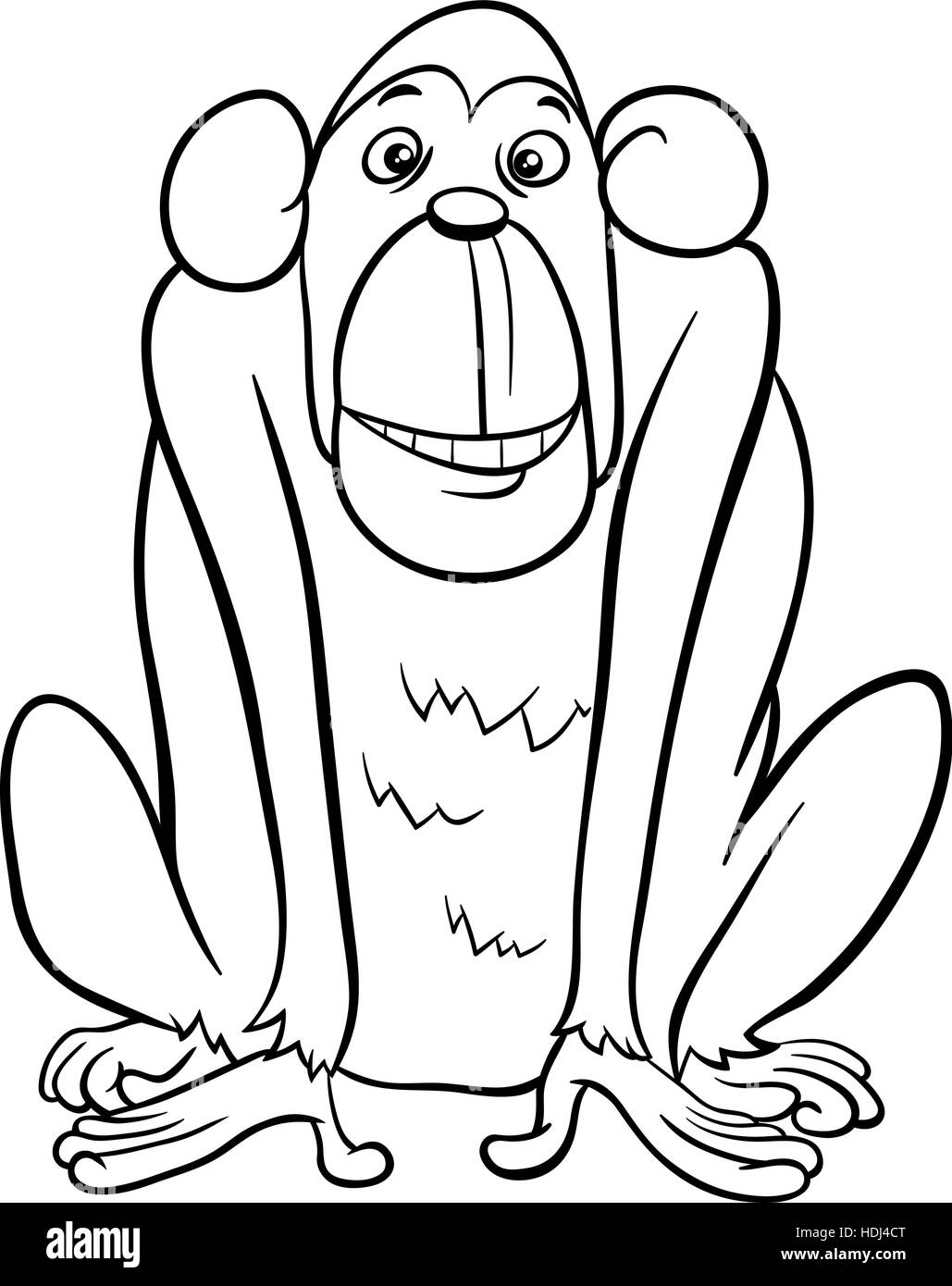 Black and White Cartoon Illustration of Ape or Monkey Animal ...