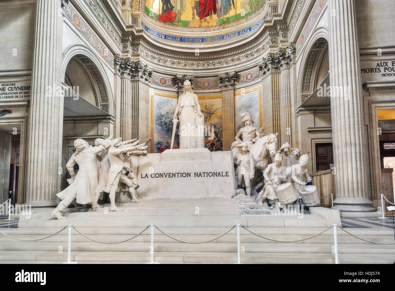 Inside, interior of French Mausoleum for Great People of France - the Pantheon in Paris. Monument La Convention Nationale. Stock Photo
