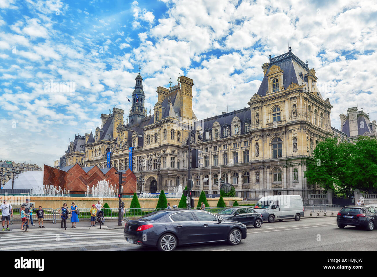 PARIS, FRANCE - JULY 08, 2016 : Hotel de Ville in Paris, is the building housing city's local administration,it has been the headquarters of the munic Stock Photo