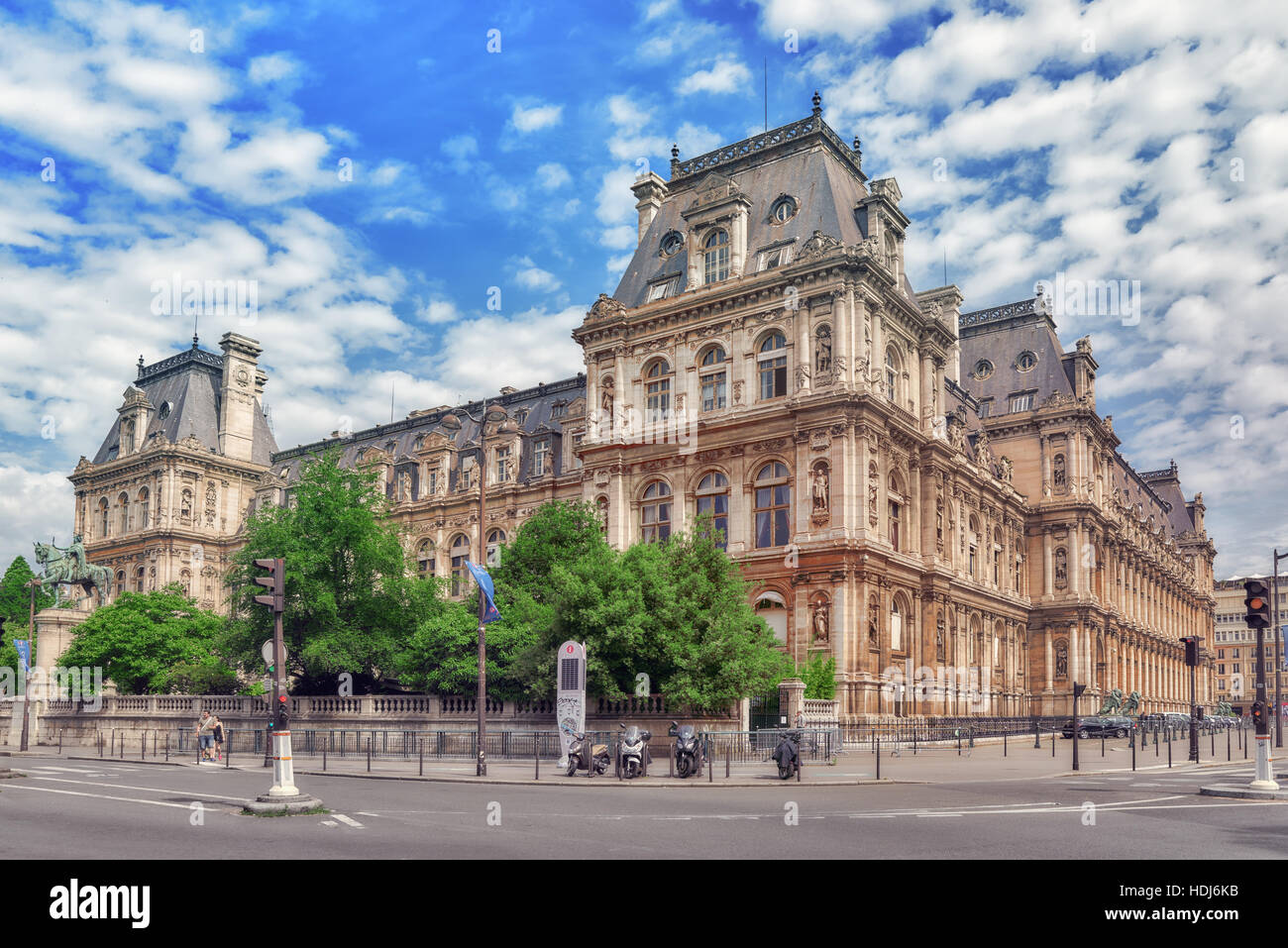 PARIS, FRANCE - JULY 08, 2016 : Hotel de Ville in Paris, is the building housing city's local administration,it has been the headquarters of the munic Stock Photo
