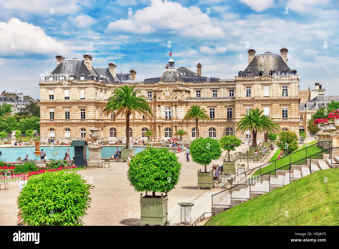 PARIS, FRANCE - JULY 08, 2016 : Luxembourg Palace and park in Paris