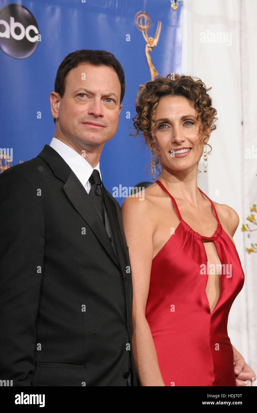 Melina Kanakaredes and Gary Sinise at the 56th Annual Emmy Awards  on September 19, 2004 in Los Angeles, California. Photo credit: Francis Specker Stock Photo
