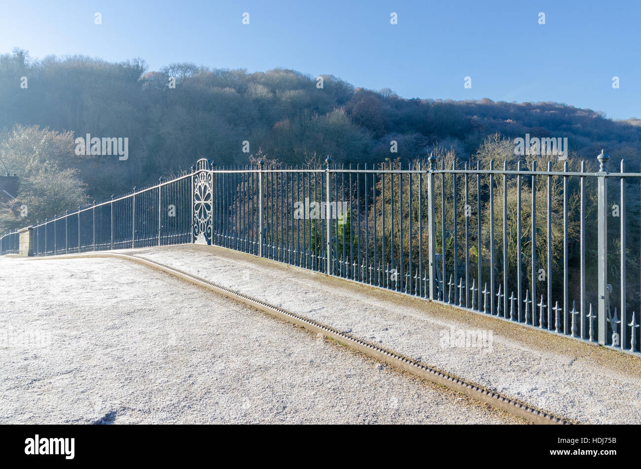 Early morning frost on the Ironbridge at Ironbridge Gorge in Shropshire Stock Photo
