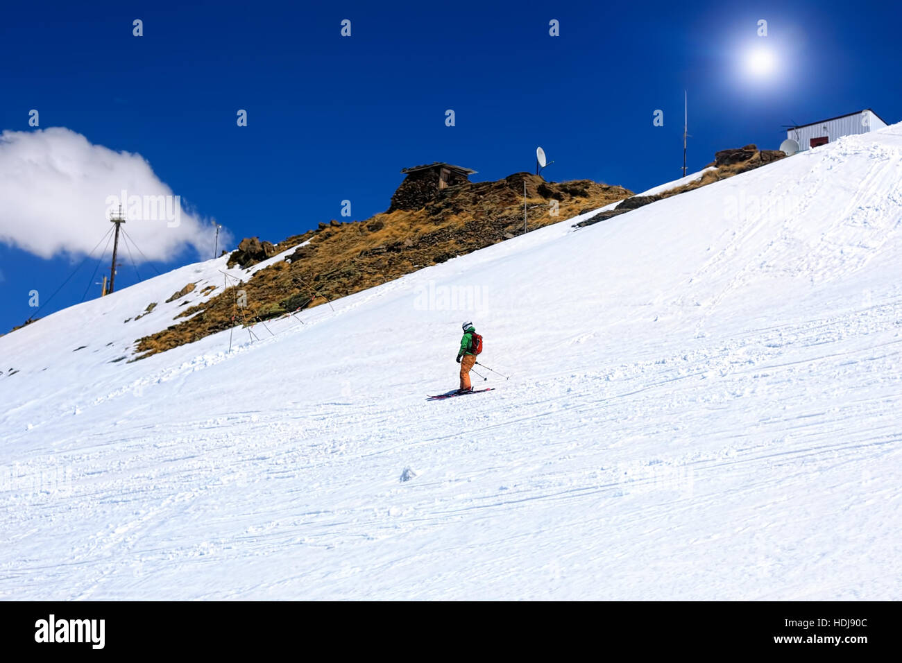 A Skier Descending Mount Elbrus The Highest Peak In Europe Stock