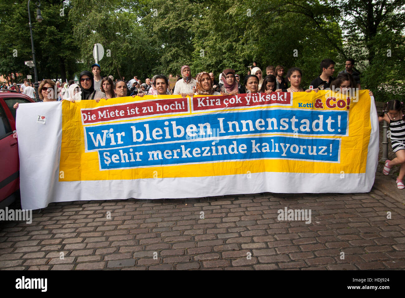 Demonstration against rising rents by Kotti & Co., a community of tenants at Kottbusser Tor. Berlin, Germany. Stock Photo