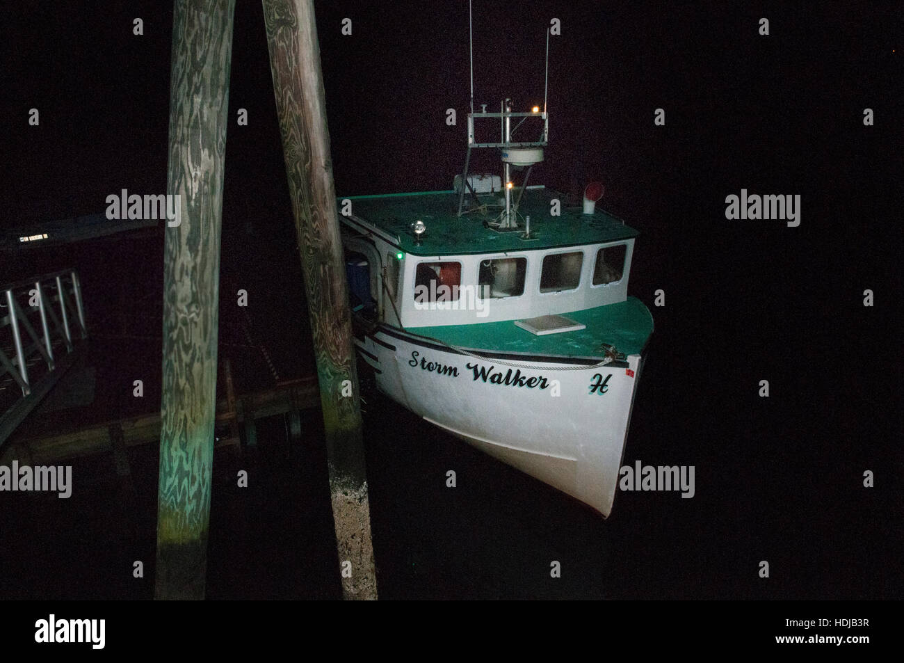 Lobster boat ready to go fishing before dawn, Yarmouth Stock Photo Alamy