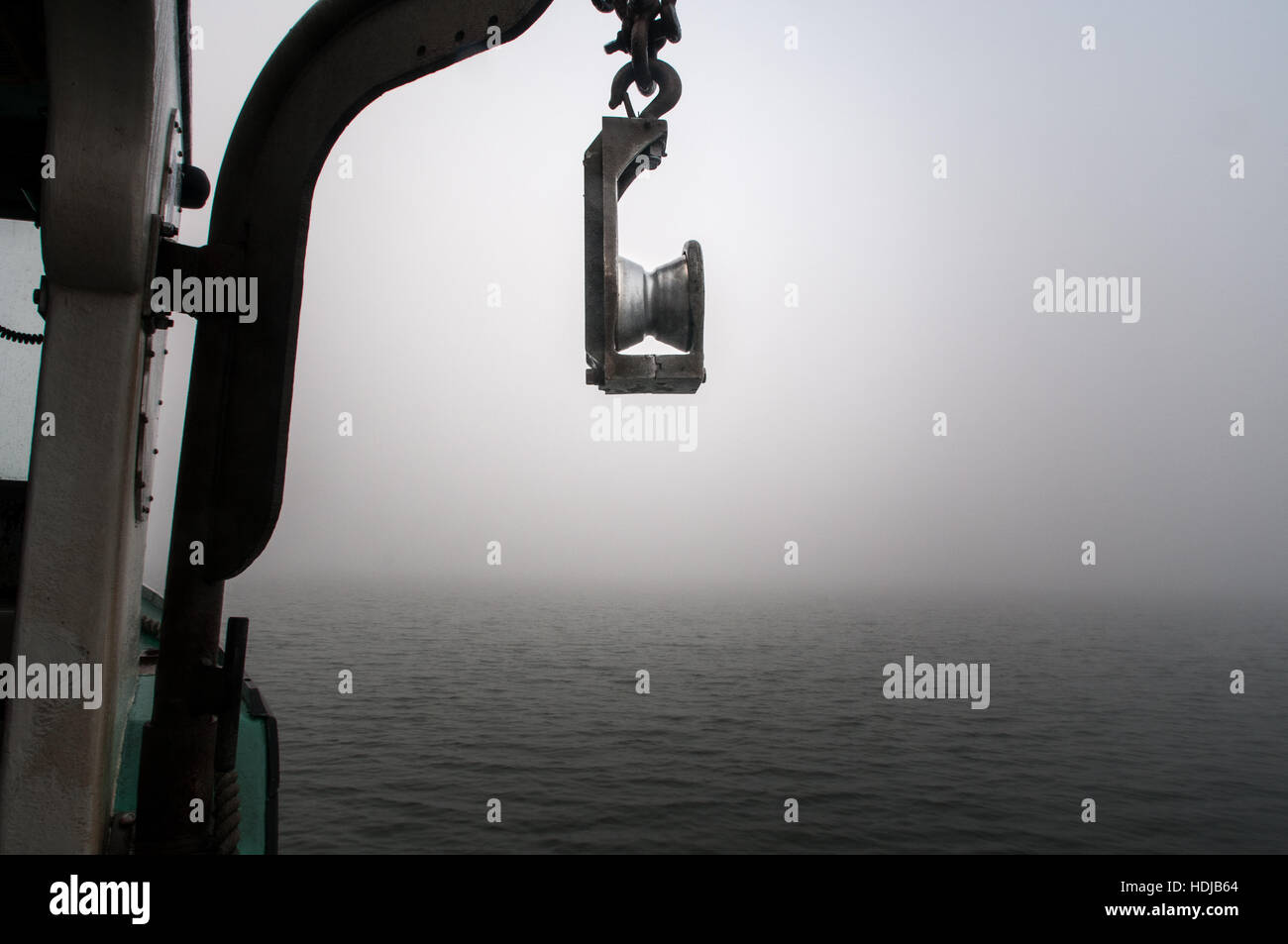 Lobster trap hauler on a foggy morning, Portland, ME Stock Photo Alamy