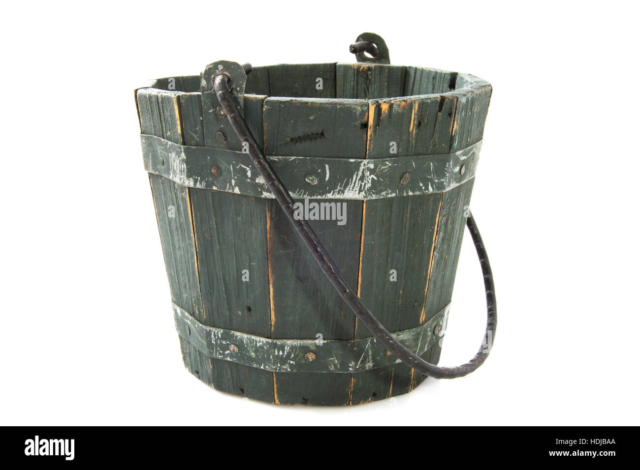 Bucket made of wood isolated over white Stock Photo Alamy