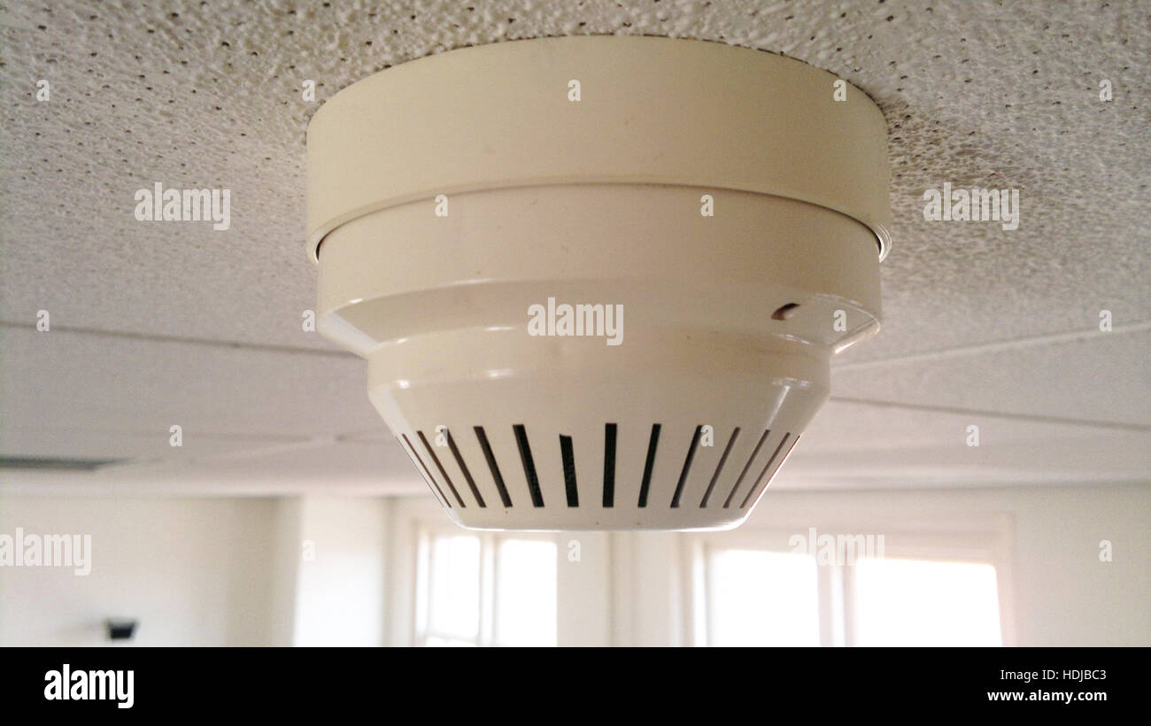 Ceiling mounted smoke alarm closeup for security system Stock Photo Alamy
