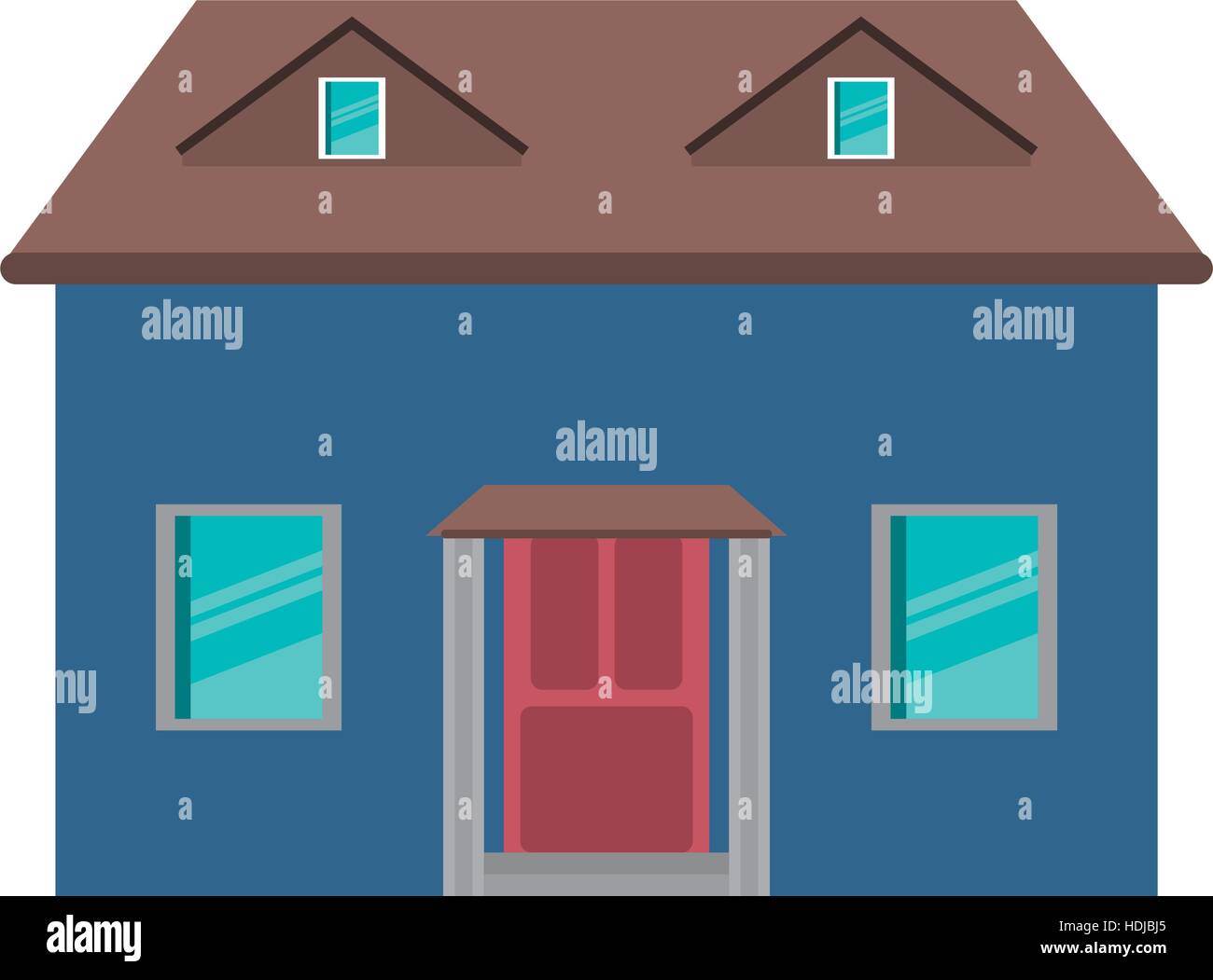 Cartoon Blue House Red Door Simple Stock Vector Art Illustration