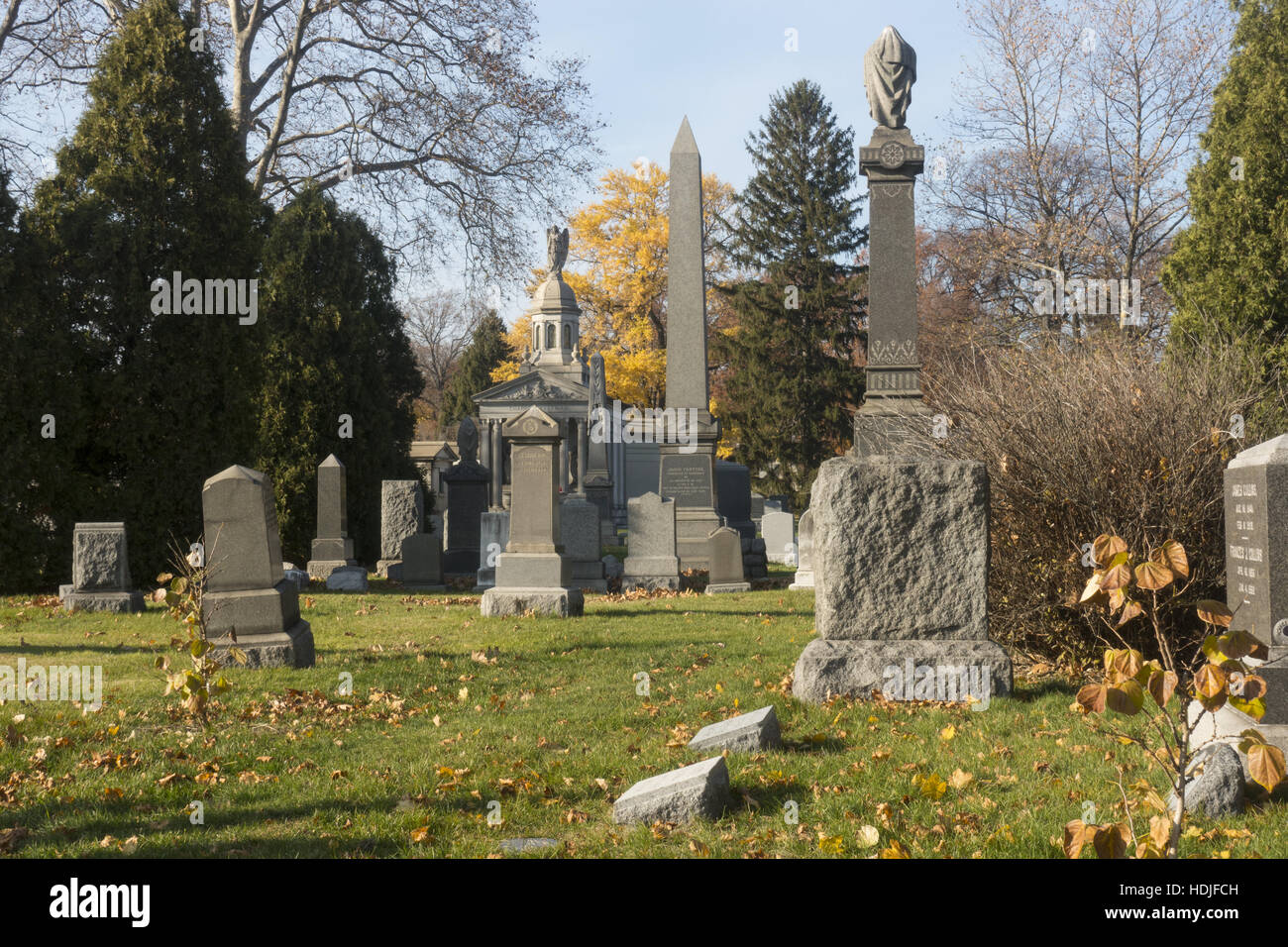 Looking into the historic & famous Greenwood Cemetery along Fort Hamilton Pkwy in Brooklyn, new York. Stock Photo